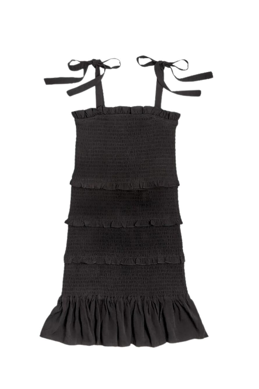 Katie J NYC Evan Smocked Tiered Ruffle Mini Dress Black Size S